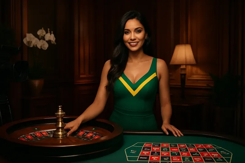 Estúdio de cassino ao vivo com dealer brasileira na roleta luxuosa